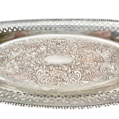 E P Copper W.M. Mounts Serving Tray 14 x 5.5 Silver Decorative Engraving Handles