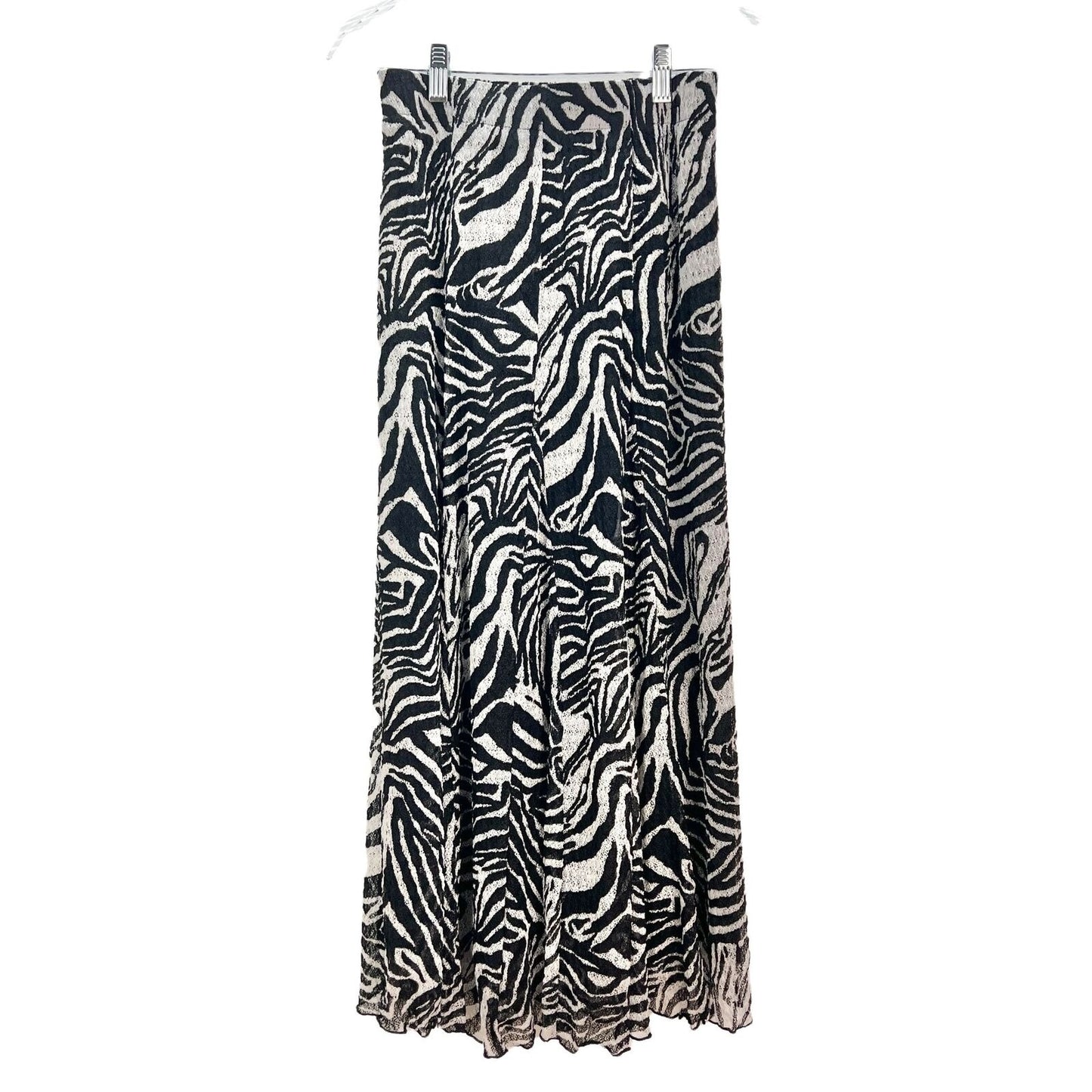 Chico's Maxi Skirt Womens Size 0 Black White Zebra Lace Print 34in long NWT
