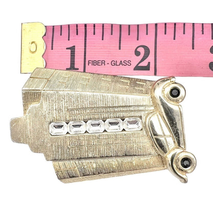 Vintage Brooch Pin 2.5 Inch Goldtone Art Deco Building Retro Car
