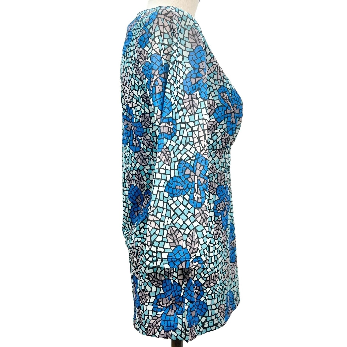 R.Q.T. Petite Top Women's Petite Small Blue Gray Patterned 3/4 Sleeve