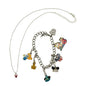 Disney Charm Bracelet Silvertone with Mickey Mouse Ruby Colored Stones Necklace