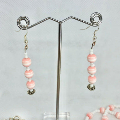 Handcrafted 3pc Jewelry Set Light Pink Beads Necklace Earrings Bracelet NEW