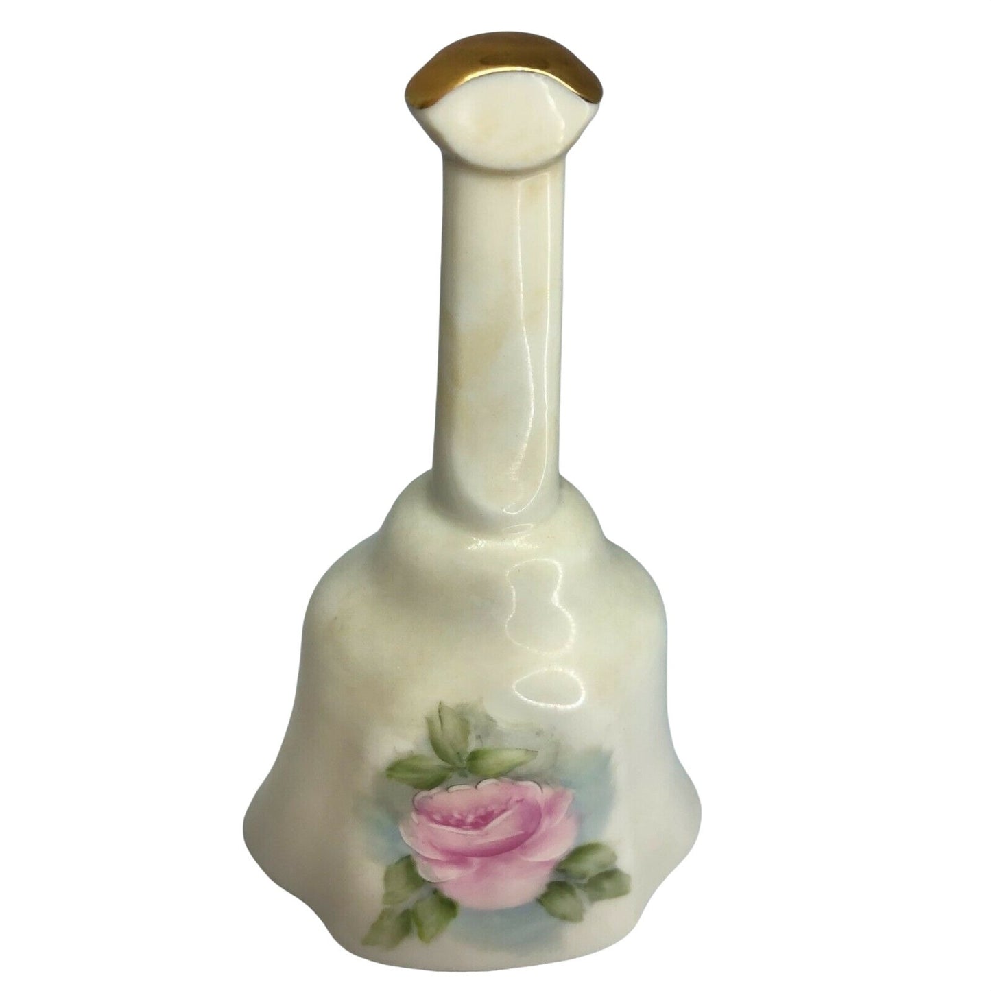 H Kline Porcelain Hand-Painted 5" Hand Bell Eggshell W Pink Rose Gold Accent EUC