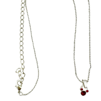 Disney Charm Bracelet Silvertone with Mickey Mouse Ruby Colored Stones Necklace