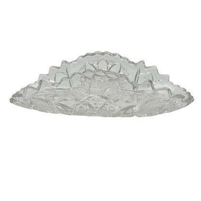 Dish 9 x 4 Clear Glass Faceted Folded Up Sides Vintage