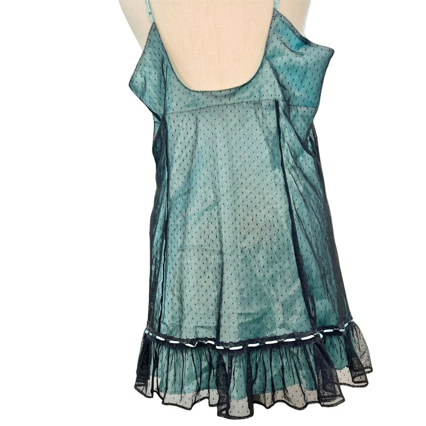 Cacique 18/20 Turquoise Black Sexy Nightie w Adjustable Straps