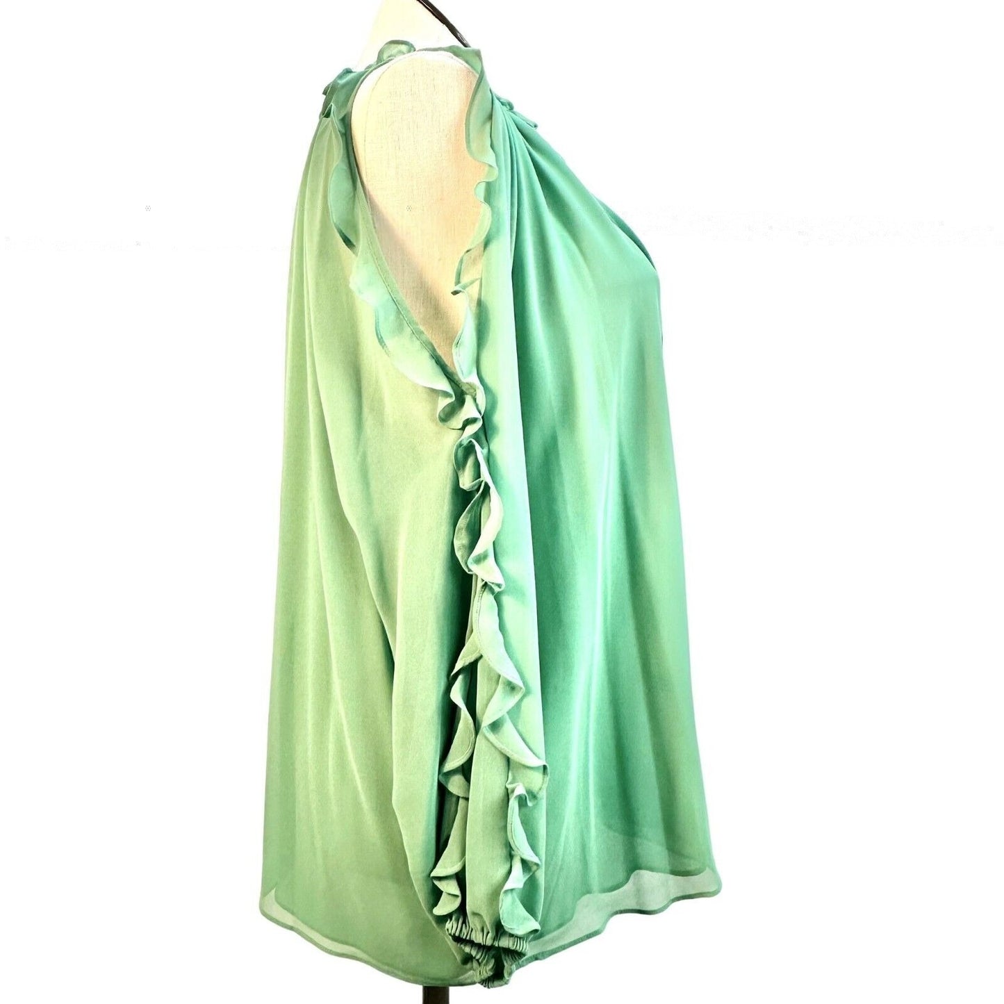 1. State Top Women's 2X Green Preble Cold Shoulder Long Sleeve Vneck NWT