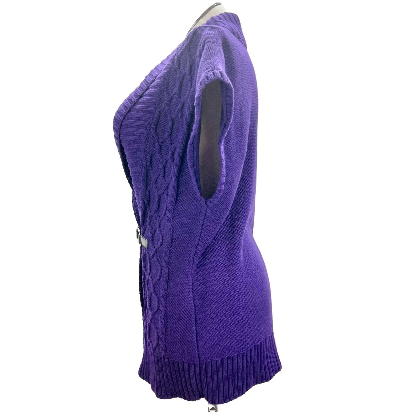 American Living Sweater Vest Women's L Purple Leather Closure Shawl Collar