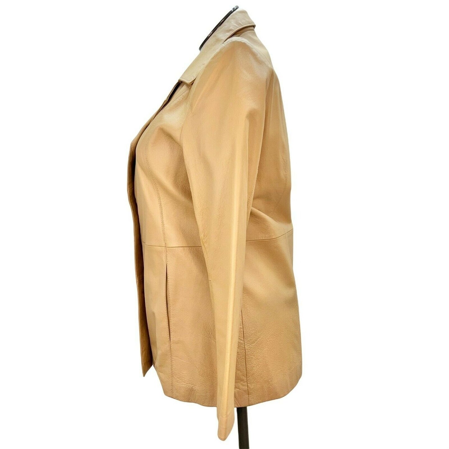 Dialogue Women's Medium Camel Leather Coat Polyester Lining Machine Wash