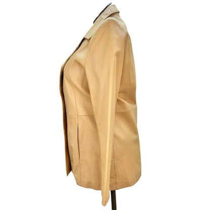 Dialogue Women's Medium Camel Leather Coat Polyester Lining Machine Wash