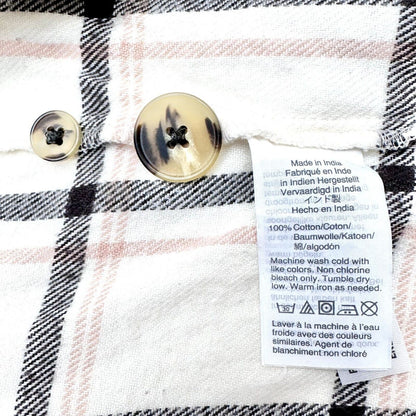 Madewell Flannel Shirt 2X Beige Peach Black Plaid Button Up Long Sleeve