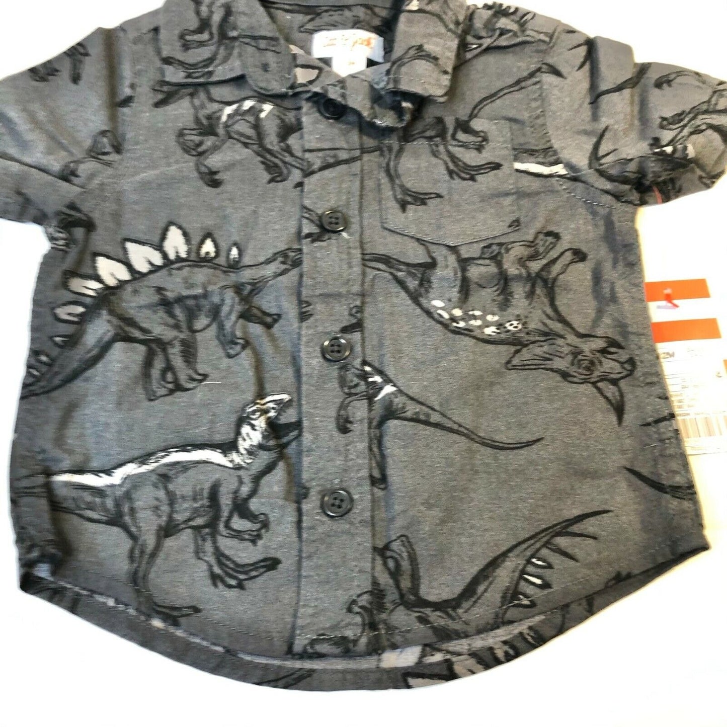 Cat & Jack 12M Dinosaur Woven Black and Gray Button Down Shirt NWT