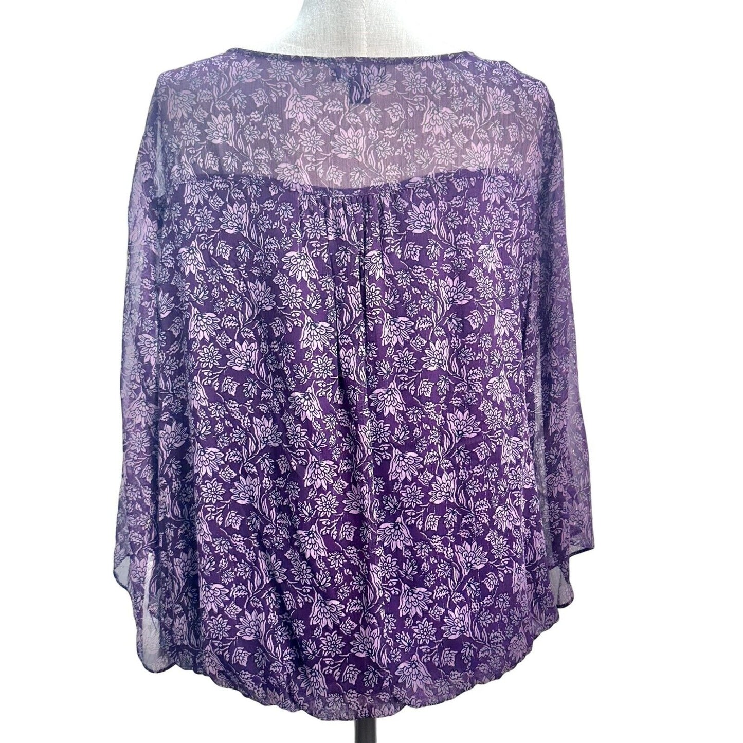 I.N. Studio Top Women's 3x Purple Flowers Gold Thread Vneck Gathered Bottom NWT
