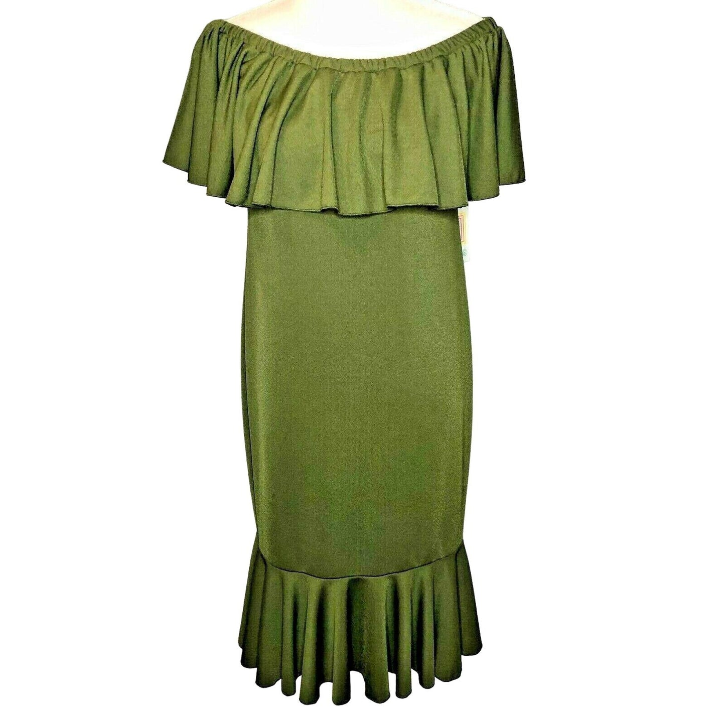LuLaRoe Cici Women's Medium Dress Olive Green Ruffles Shimmery NWT retired