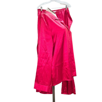 Gilligan & O'Malley XL Red Sateen Pajama Pants and Long Sleeve Button Up Top