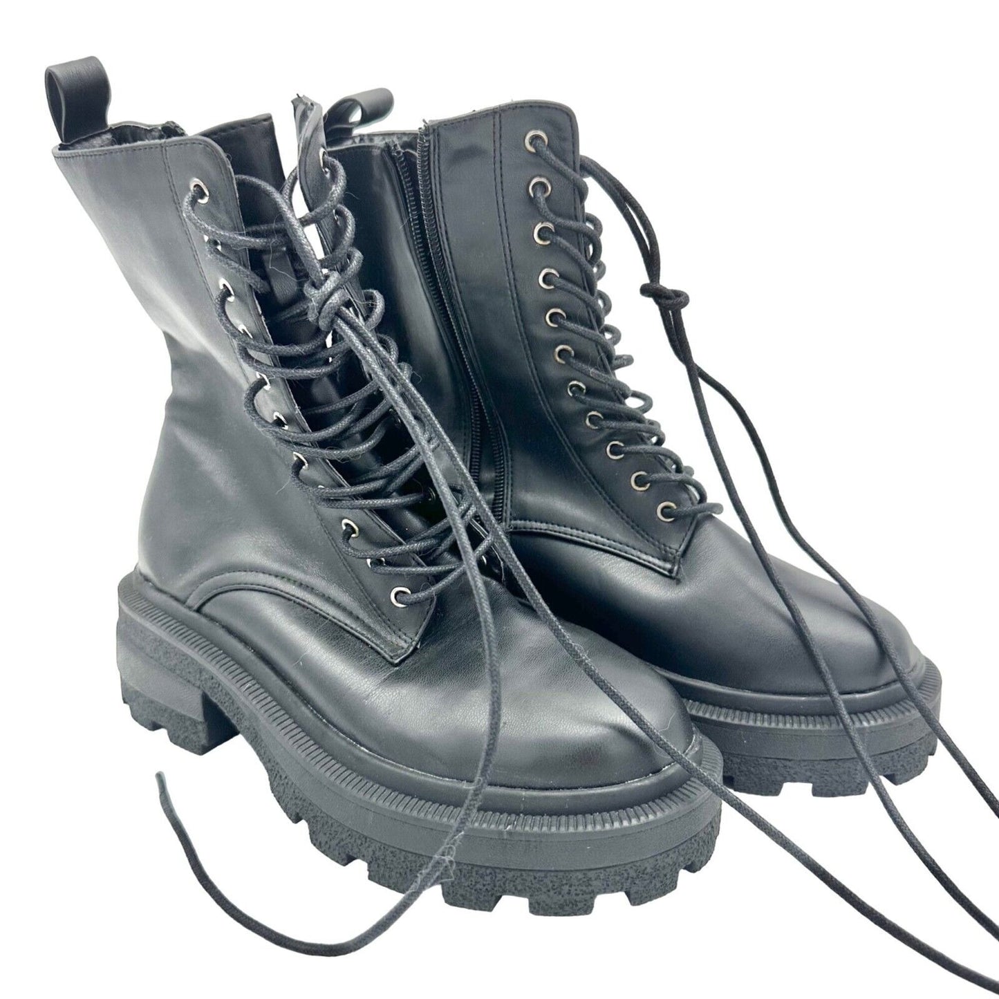 Missguided Combat Boots Size 6.5 Black Lace Up Side Zip Platform 2 in Heel NWOT