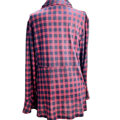 Suzanne Betro Tunic Top 3X Red Navy Plaid V-Neck Tie-Front NWT