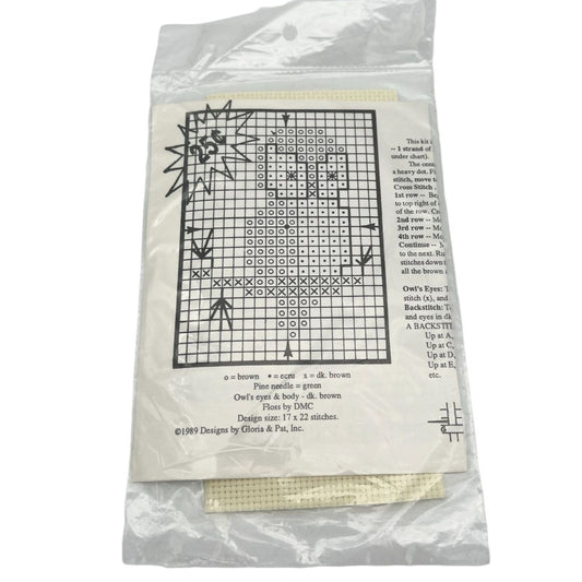 Vintage 1989 Designs by Gloria & Pat Mini Owl Beginner Cross Stitch Kit