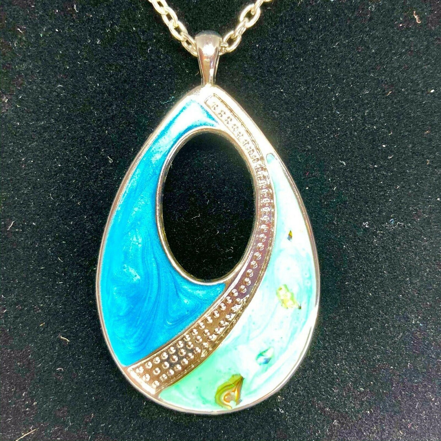 Teardrop Necklace and Earring Set Blue and Green Swirl Cutout NEW