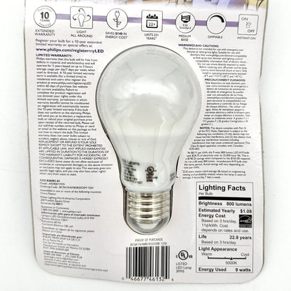 Philips Replacement Bulbs Set of Two 60w 9w LED Daylight Dimmable A19 Bulb NIP