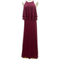 Reverie Burgundy Halter Maxi Dress Size 12 Double Tier Ruffle Overlay Open Back
