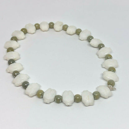 Owl Beads Stretch Bracelet Cute Dainty Cream and Tan