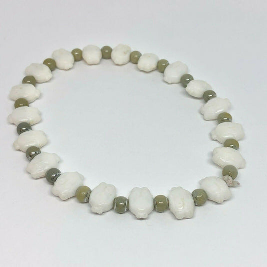 Owl Beads Stretch Bracelet Cute Dainty Cream and Tan