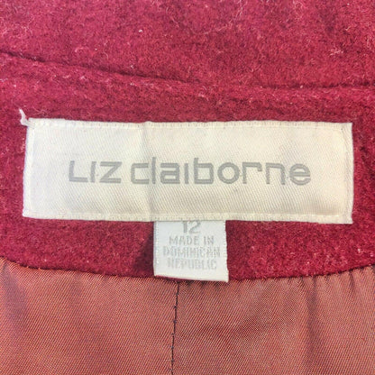 Vintage Red Wool Blend Button Front Coat Side Pockets Classic Collar Womens 12