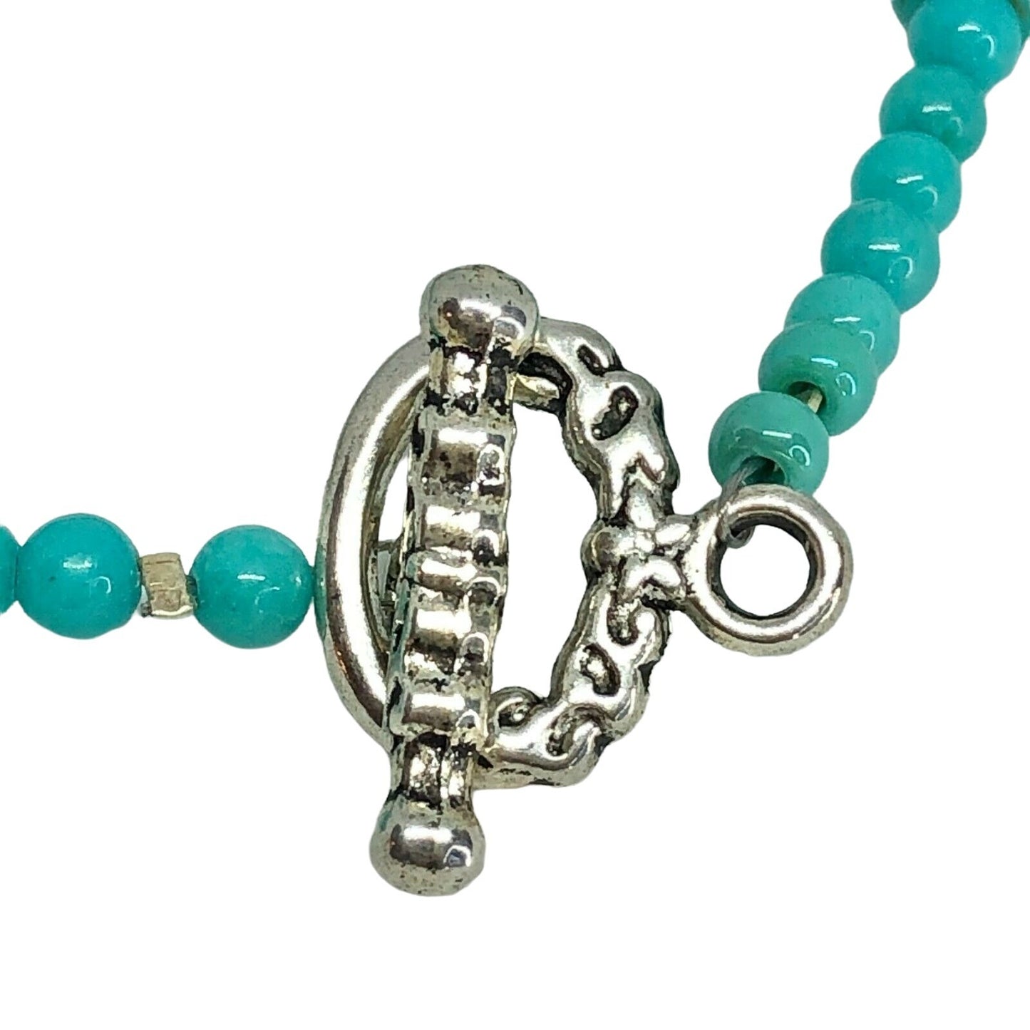 Turquoise Blue Necklace & Earrings Set Square Beads Silvertone Boho Jewelry