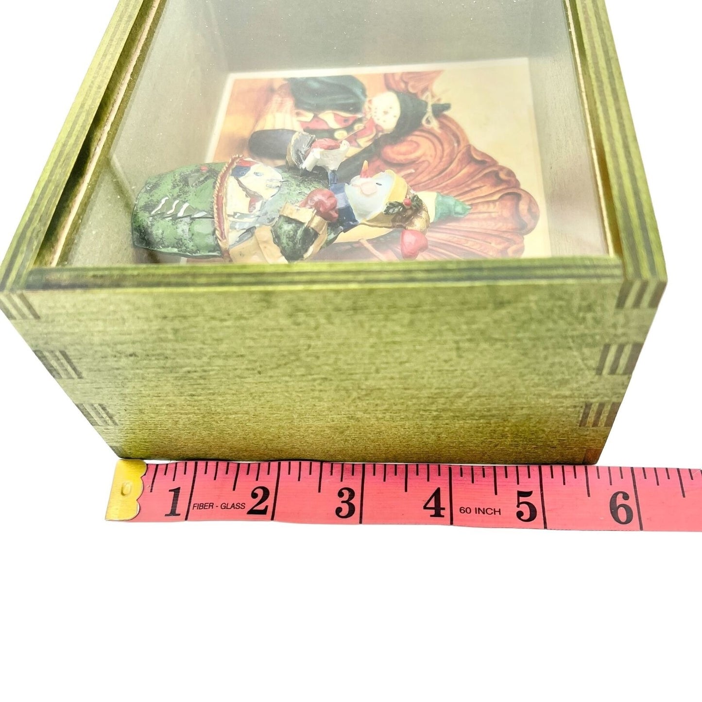 Hand Crafted Shadow Box 7.5 x 5.5 x 3 Green Snowman Christmas Mixed Media