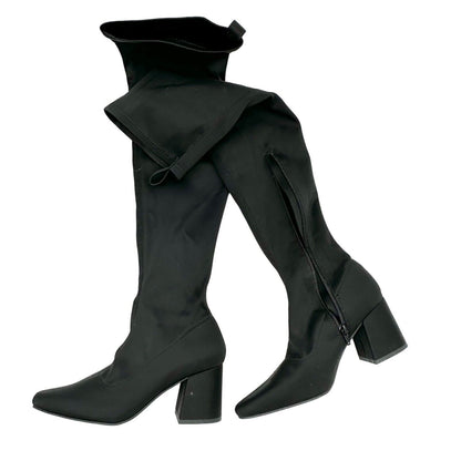 Missguided Boots Size 6.5 Black Thigh High 22.5 inch Shaft 3 inch Heel EUC