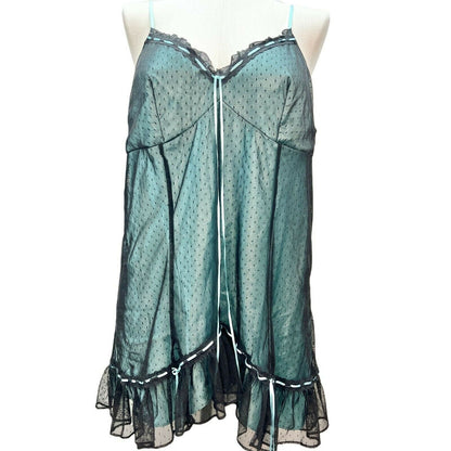 Cacique 18/20 Turquoise Black Sexy Nightie w Adjustable Straps