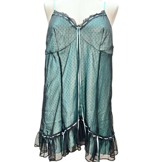 Cacique 18/20 Turquoise Black Sexy Nightie w Adjustable Straps