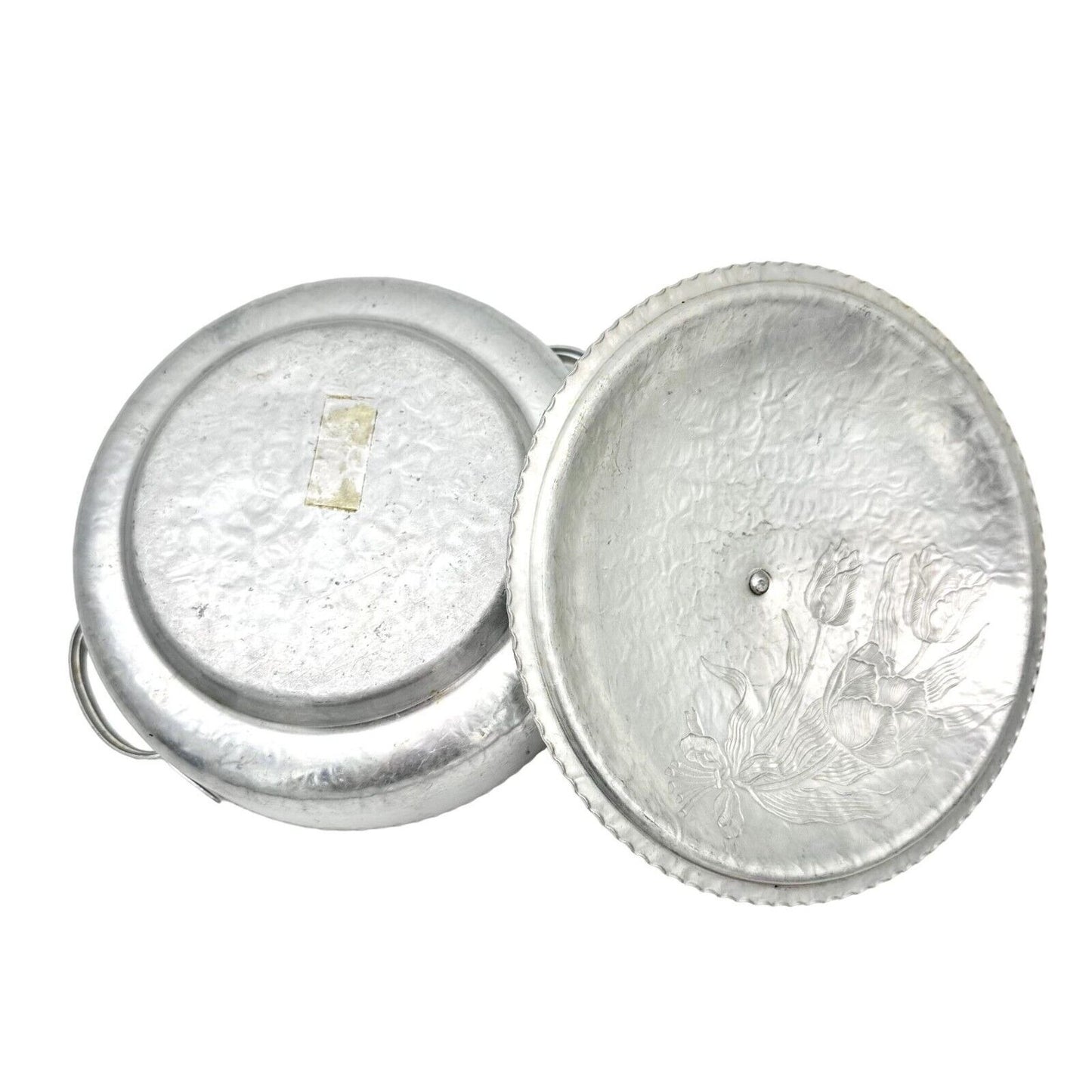 Silver Tulip Dogwood Design 4pc Set Silent Butler Basket Covered Dish