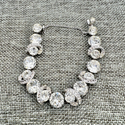 Vintage Art Deco Silvertone and Crystal Bracelet Matching Clip-on Earrings
