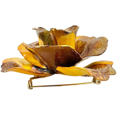 Brooch Flower Yellow Gold Brown 2.5 inch Vintage
