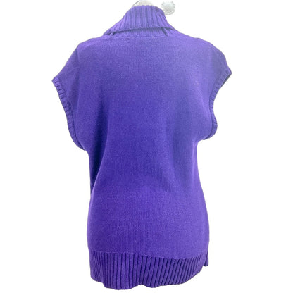 American Living Sweater Vest Women's L Purple Leather Closure Shawl Collar