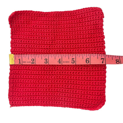 Crocheted Trivet and 2 Pot Holders Red with Green White Trim Christmas