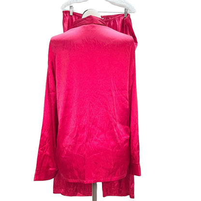 Gilligan & O'Malley XL Red Sateen Pajama Pants and Long Sleeve Button Up Top