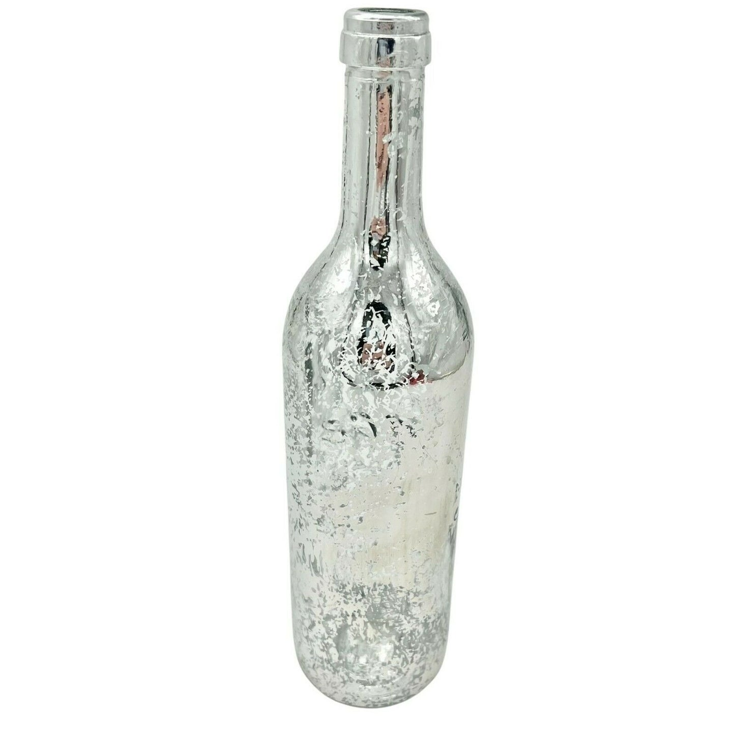 Upcycled Painted Peace Wine Bottle 12in Decor Silver
