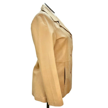 Dialogue Women's Medium Camel Leather Coat Polyester Lining Machine Wash