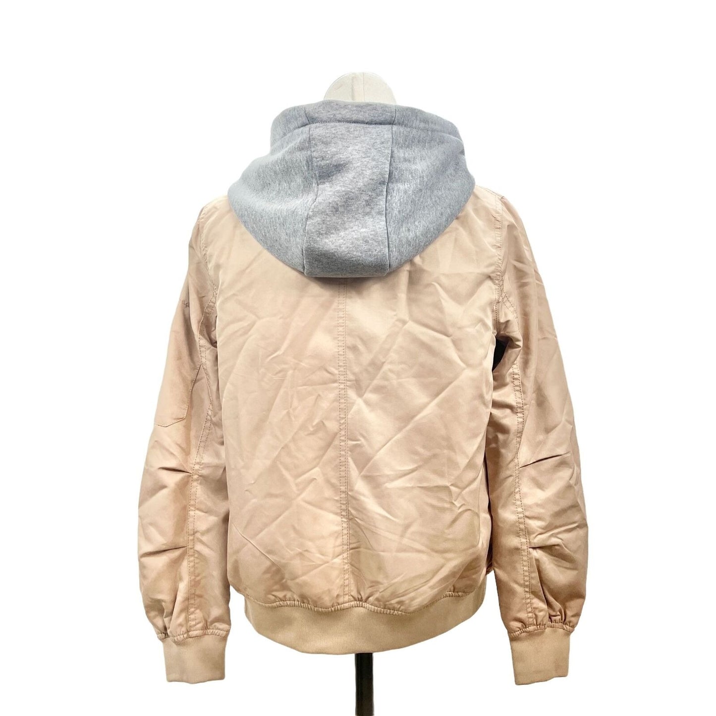 Forever 21 Hoodie Jacket Small Tan Gray Double Layer Zip Pockets