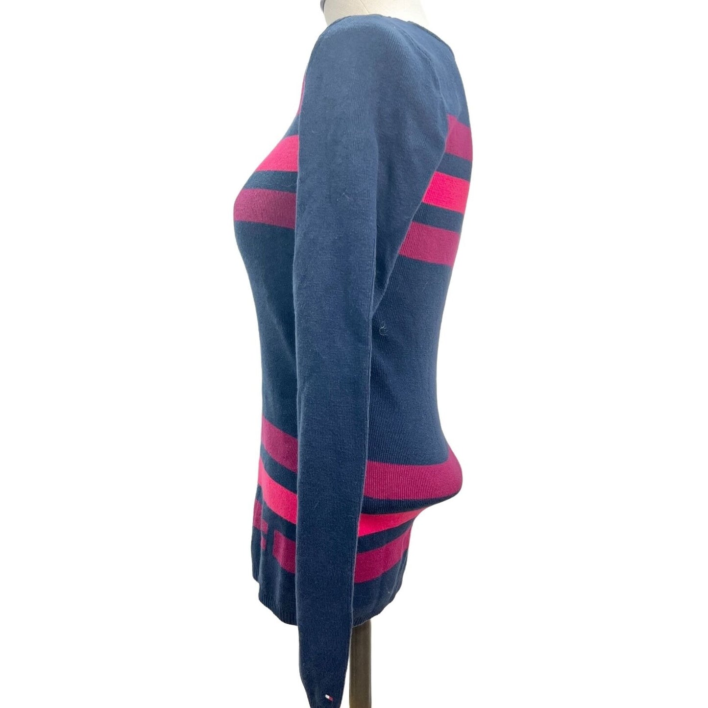 Tommy Hilfiger Pullover Sweater Small Blue Reds Stripe Long Sleeves