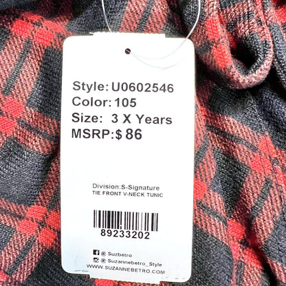 Suzanne Betro Tunic Top 3X Red Navy Plaid V-Neck Tie-Front NWT