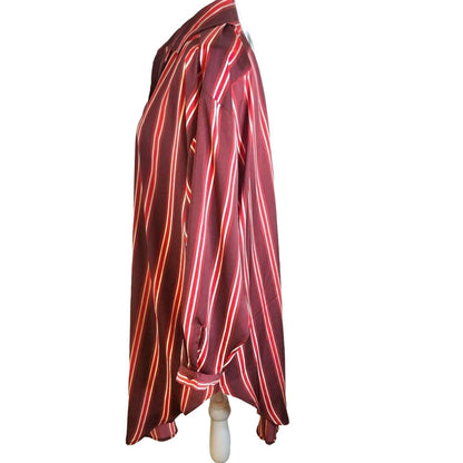 Express Striped Boyfriend Shirt Dress Small Maroon Red White Versatile NWT