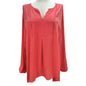 Lane Bryant 26/28 Peach Semi Sheer Crew V-Neck Blouse Roll Tab Sleeves