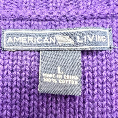 American Living Sweater Vest Women's L Purple Leather Closure Shawl Collar