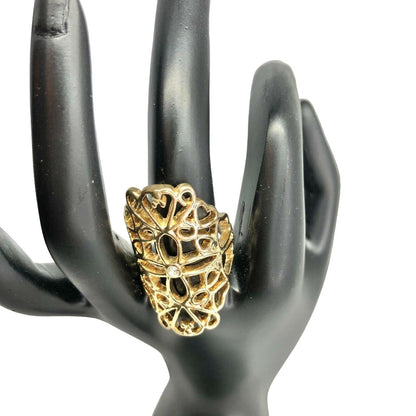 Goldtone Filigree With Crystal Ring Womens Size 6