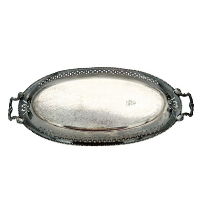 E P Copper W.M. Mounts Serving Tray 14 x 5.5 Silver Decorative Engraving Handles