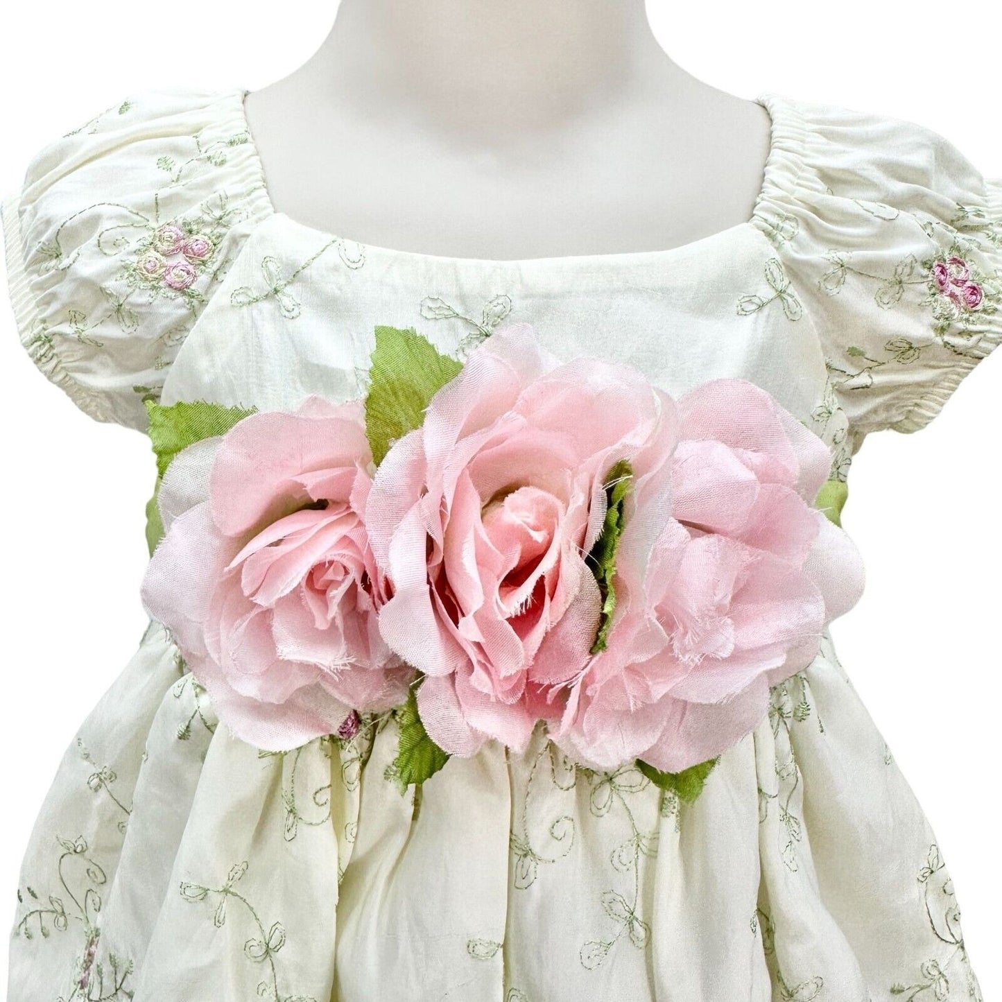 Crayon Kids Child's Dress Size 18m Green Pink Flowers Short Sleeve